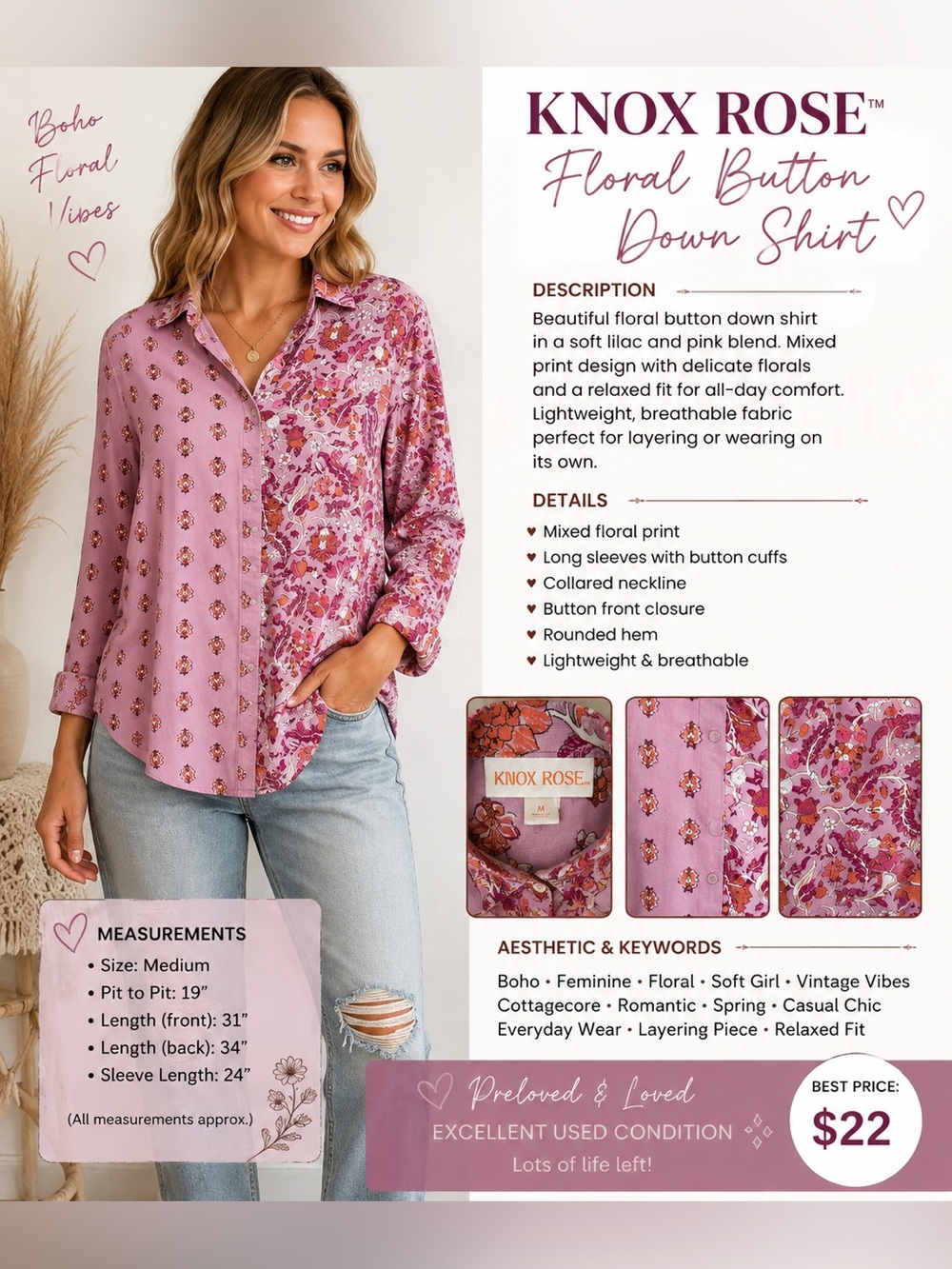Knox Rose Pink Mixed-Print Button-Down Shirt